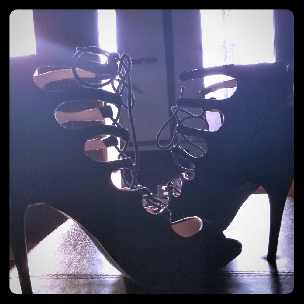 Black Suede lace up heels